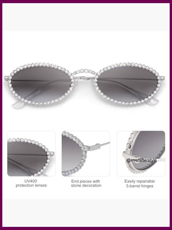 Metal Frame Retro Oval Rhinestone Sunglasses UV400 Protection main image 6